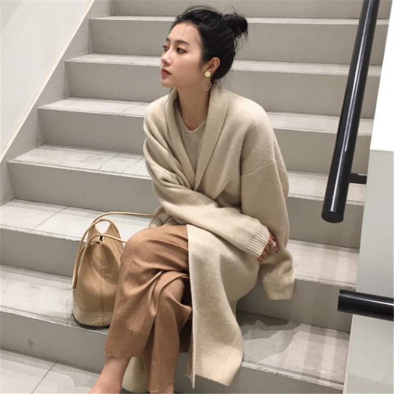 Fall/winter New Lazy Style Loose Casual Top Medium to Long Knitted Cardigan Womens Thick Sweater Coat