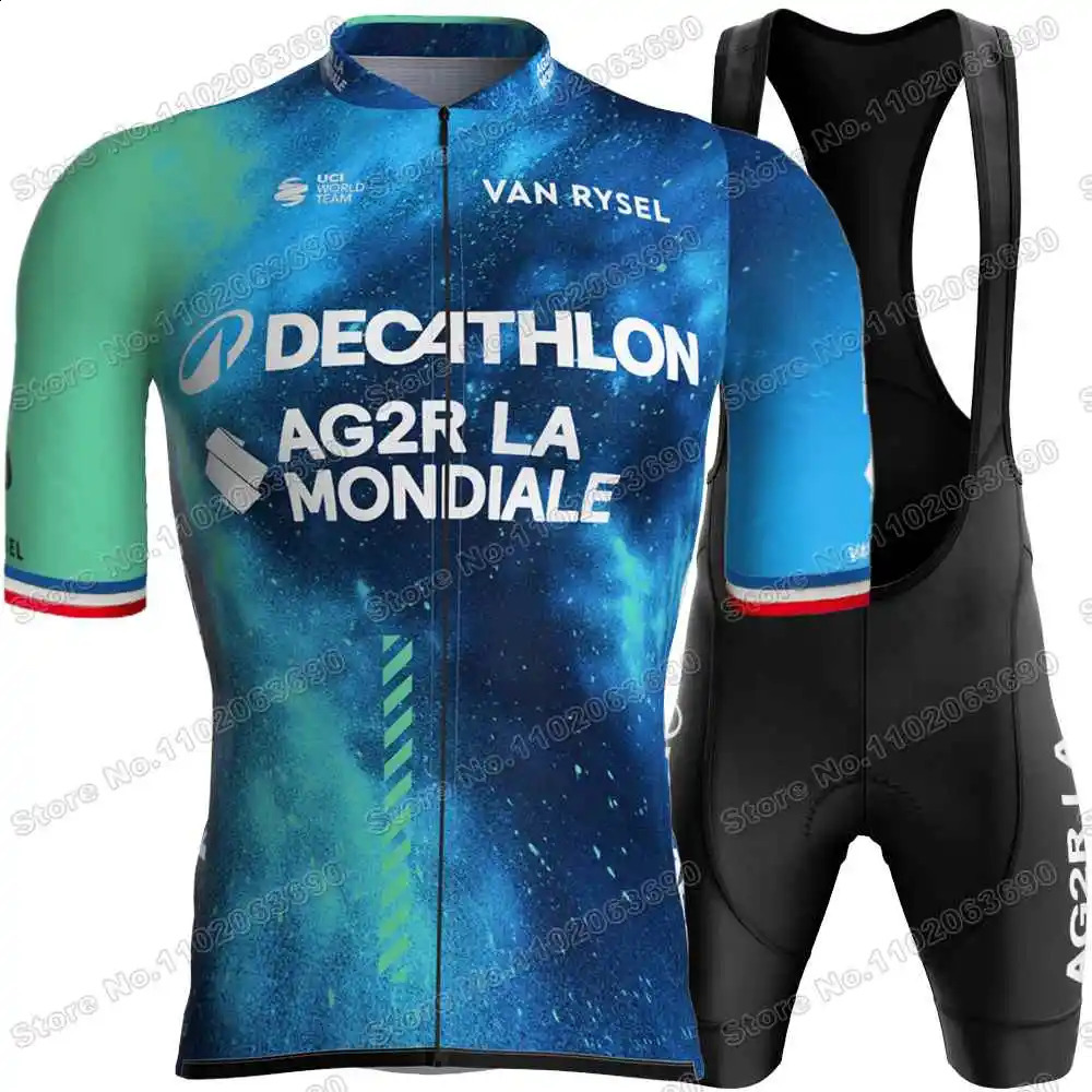 Team AG2R Cycling Jersey Set France Belgium Champion Cycling Clothing Men Summer Road Bike Shirt Suit Bicycle Bib Shorts 240731