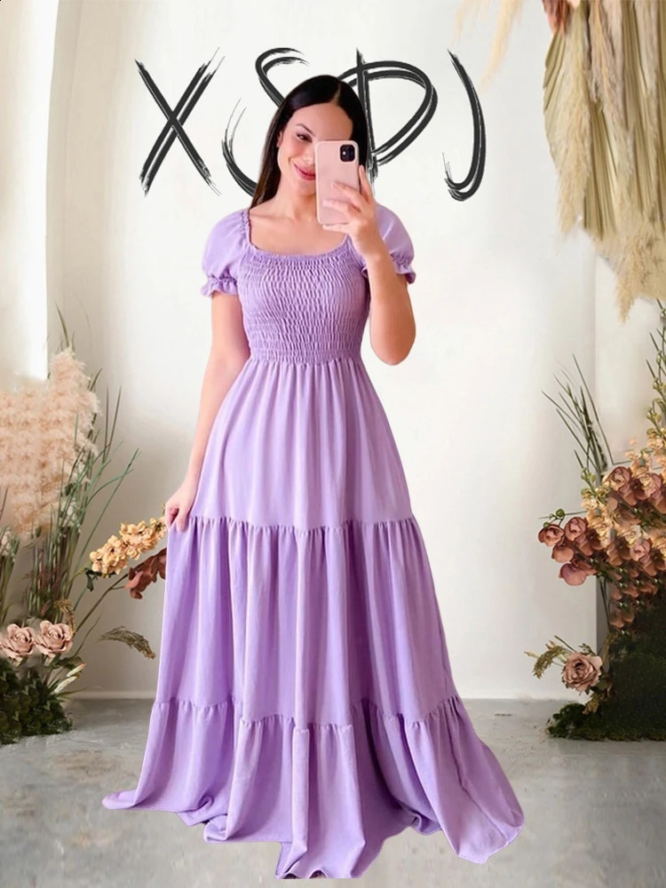 Summer Lady Long A-line Dress U Collar Pleated Fairy Womens Dress Sexy Women Dress Maxi Long Elegant Evening Party 240810
