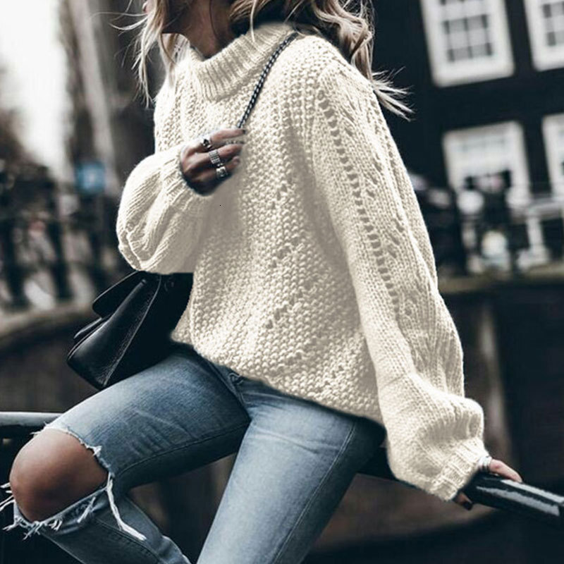 Autumn and Winter New Fashion Thick Thread Solid Round Neck Pullover Long Sleeve Hollow Hole Sweater