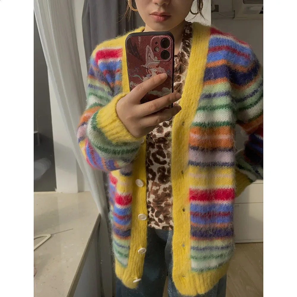 Women Colorful Wool-blend Cozy Comfortable Dopamine Sweater Cardigan Autumn Winter In 240813
