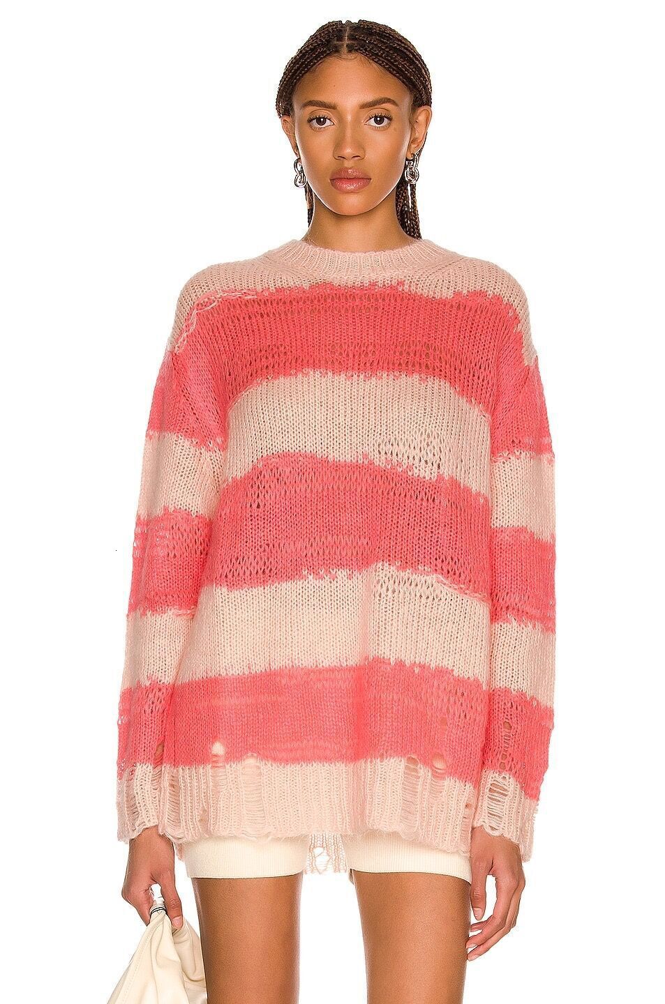 Early Autumn Sweater New Long Sleeve Striped Loose Sweater Female Lazy Pullover Round Neck Sweater Top