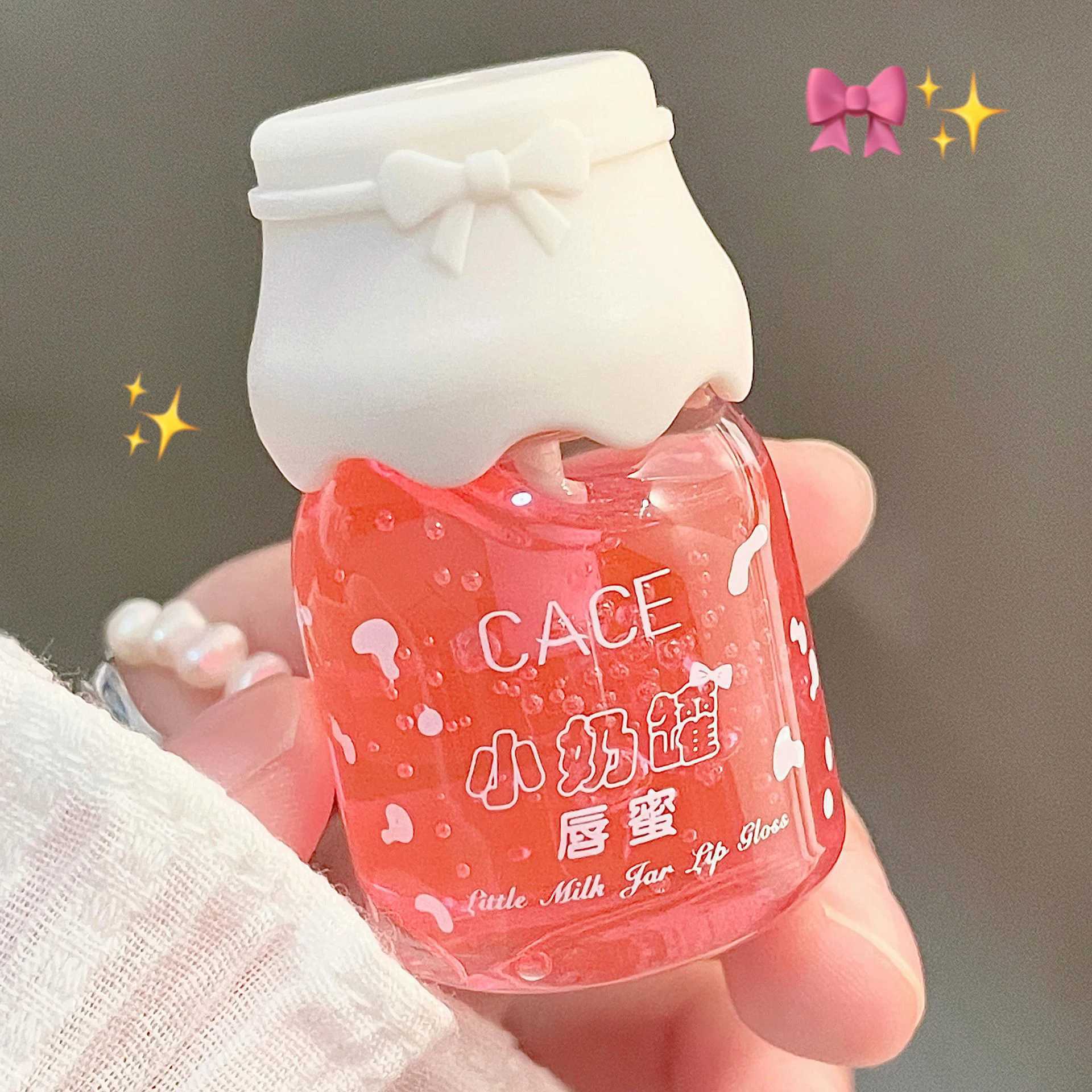 Peach Pink Milk Jar Lip Gloss Sakura Lip Oil Lip Balm Moisturizing Nourishing Anti-wrinkle Anti-cracking Unisex Lip Mask CareXJ241223