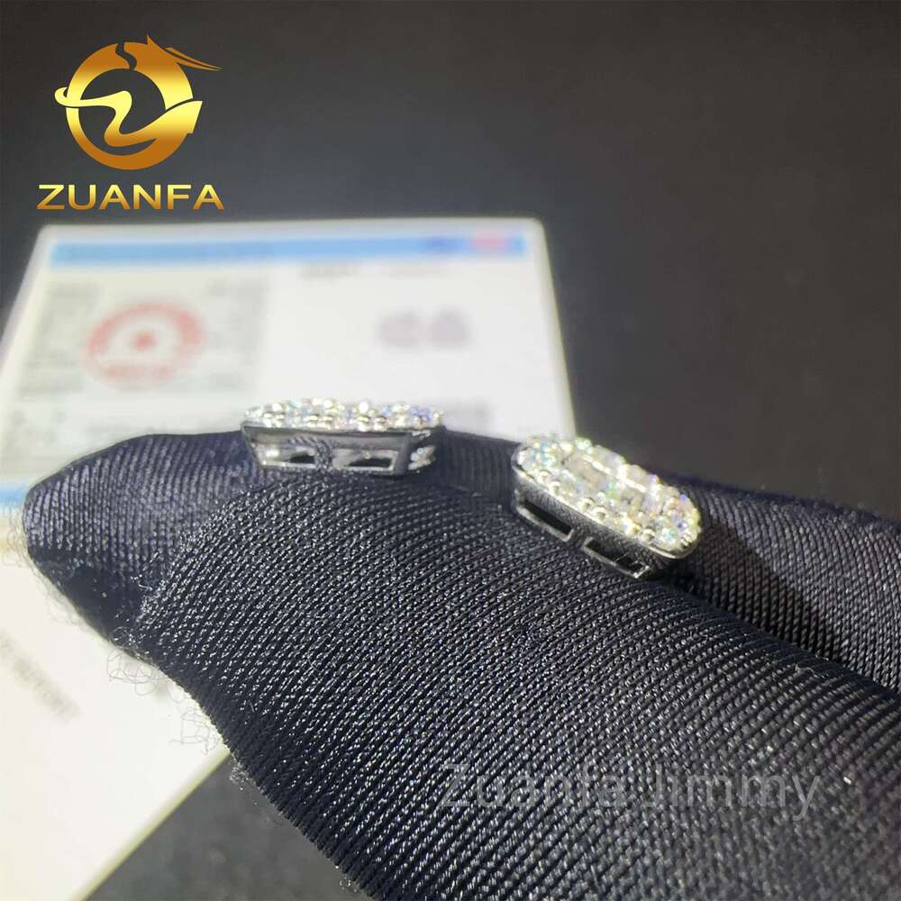 New Designs 14K Solid Real Gold Iced Out Hip Hop Jewelry Baguette Vvs1 Moissanite Diamond Stud Earrings