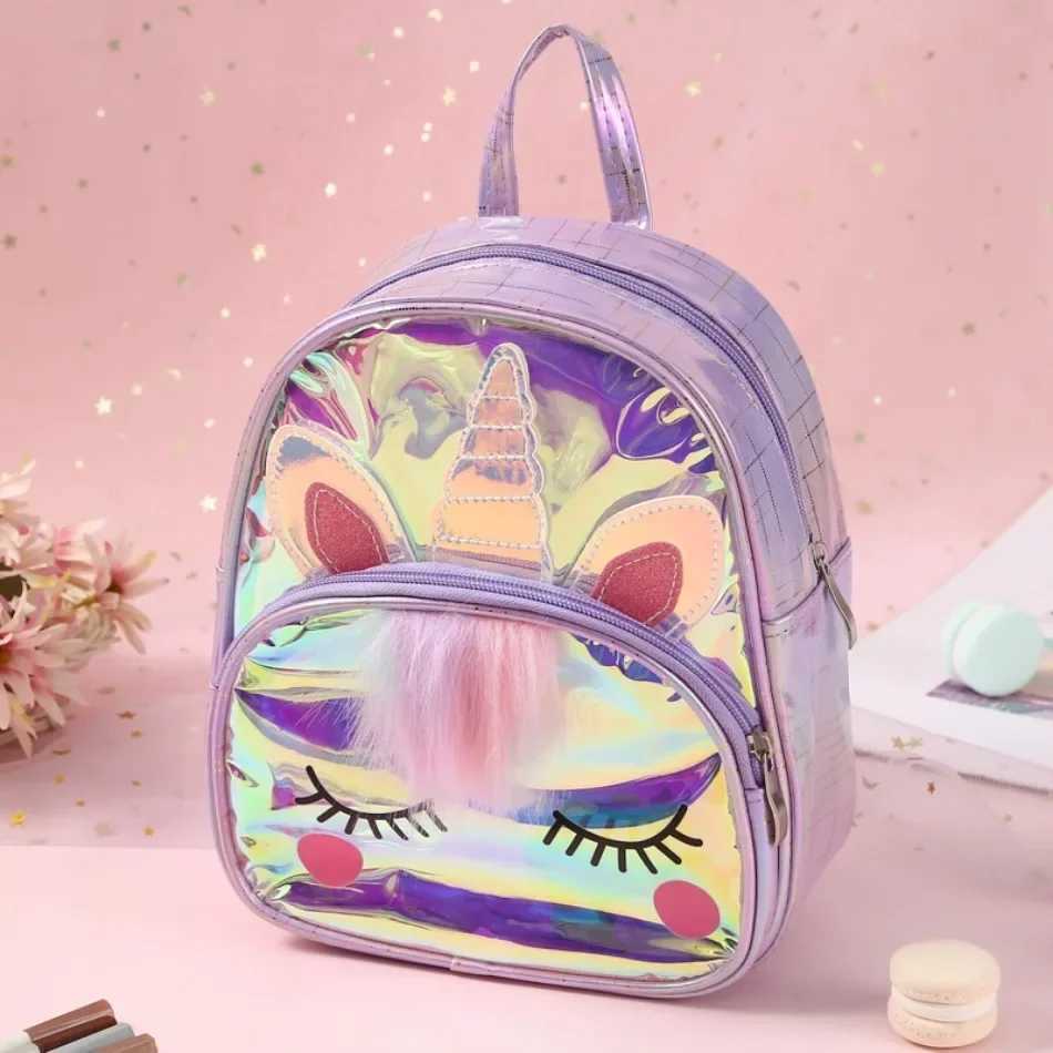 Toddler Kids Unicorn Waterproof TPU School Bag Jelly Backpack Children Kids Lovely Animal Laser Fashion Cartoon Shoulders Bag Y240809