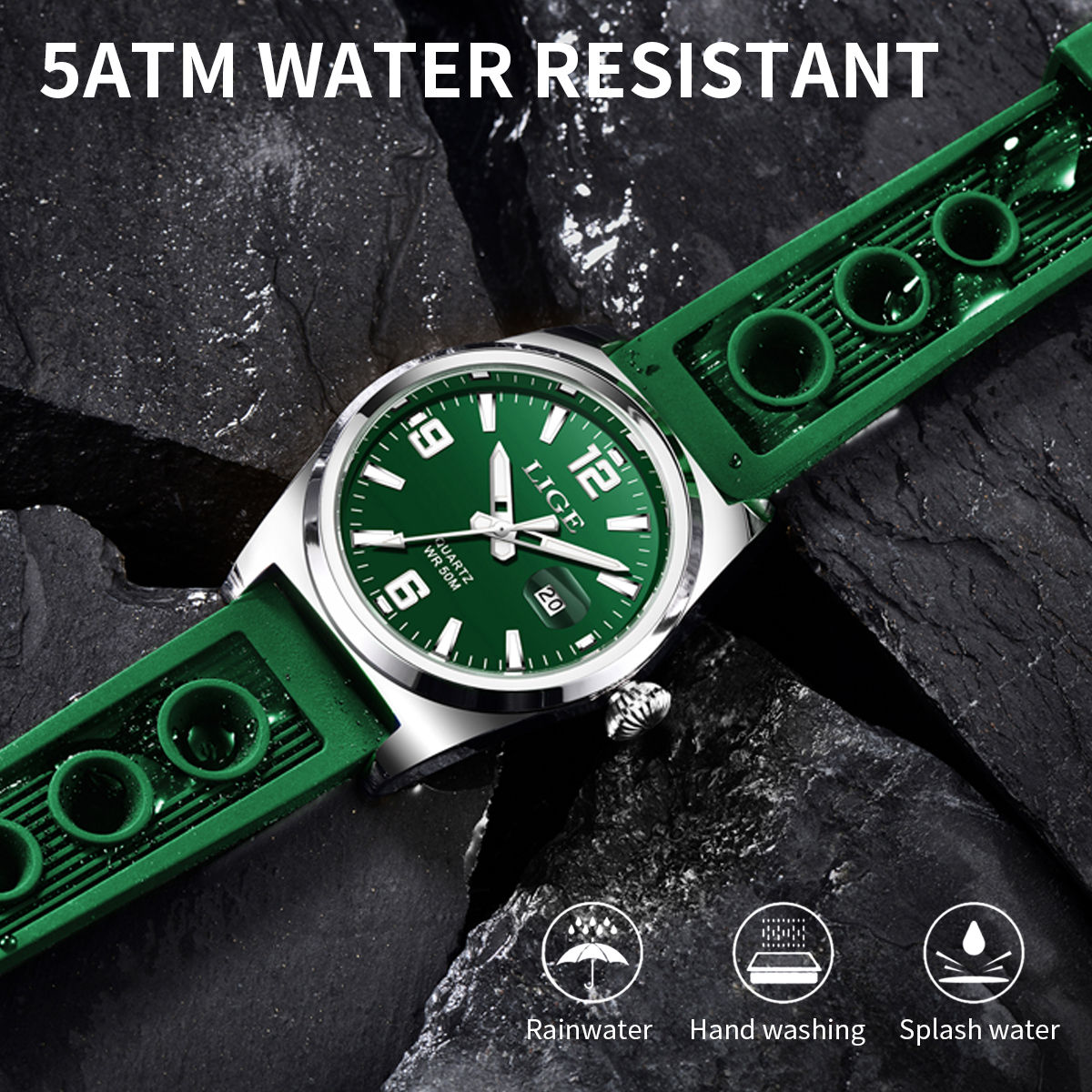 LIGE Youth fashion Quartz Watch Middle school students learn timer Men's Business waterproof watch personalized silicone strap
