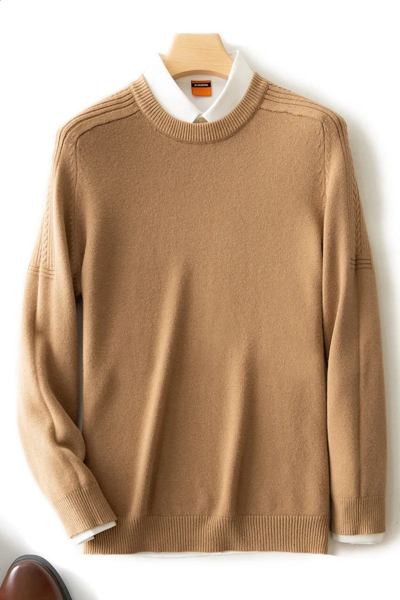 Saddle Shoulder round Neck Sweater Mens Autumn and Winter Knitted Pullover Business Casual Top High-End Woolen Sweater 240809