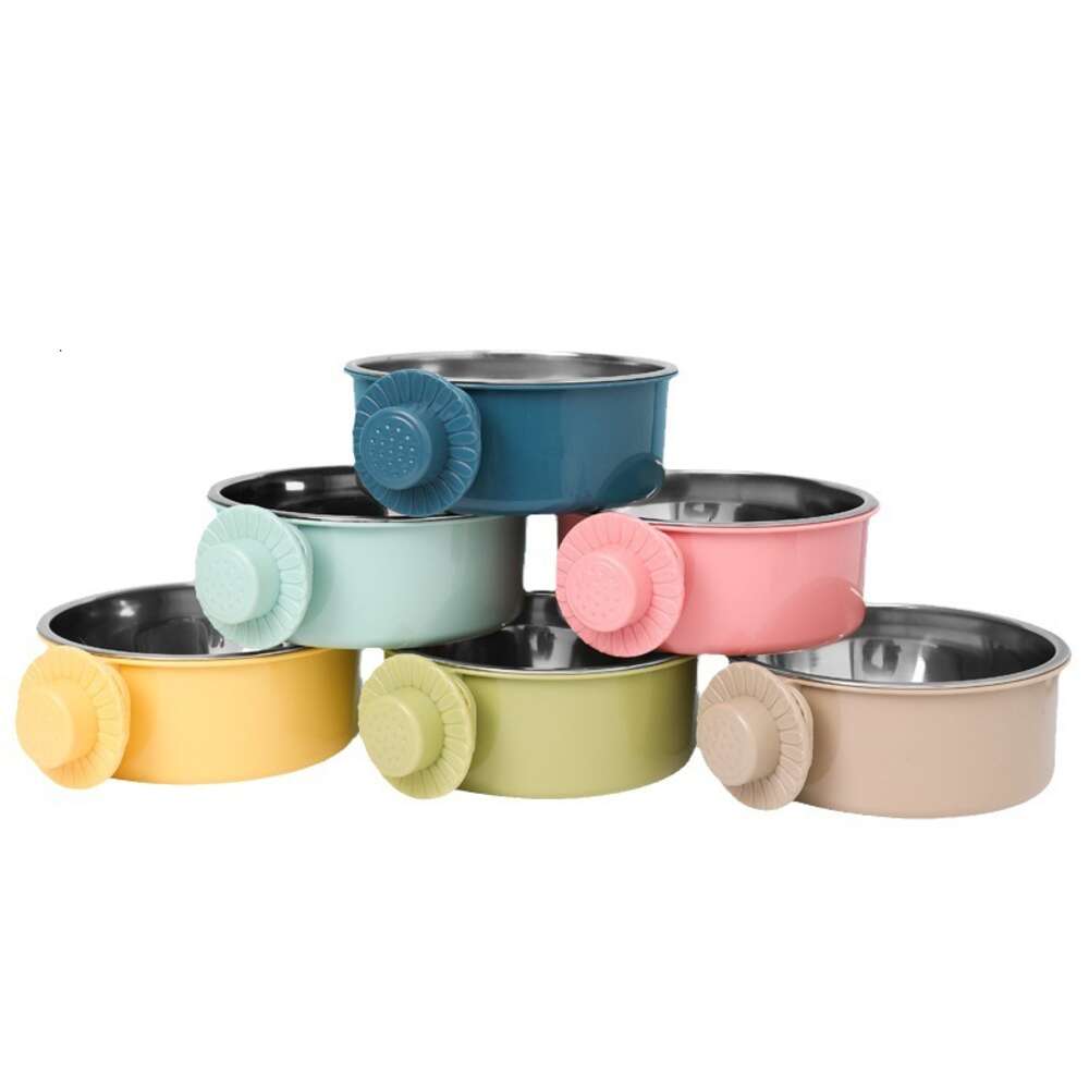 Hanging stainless steel pet bowl, cat bowl, anti knock, thickened fixed dog bowl, feeding and drinking water hanging bowl