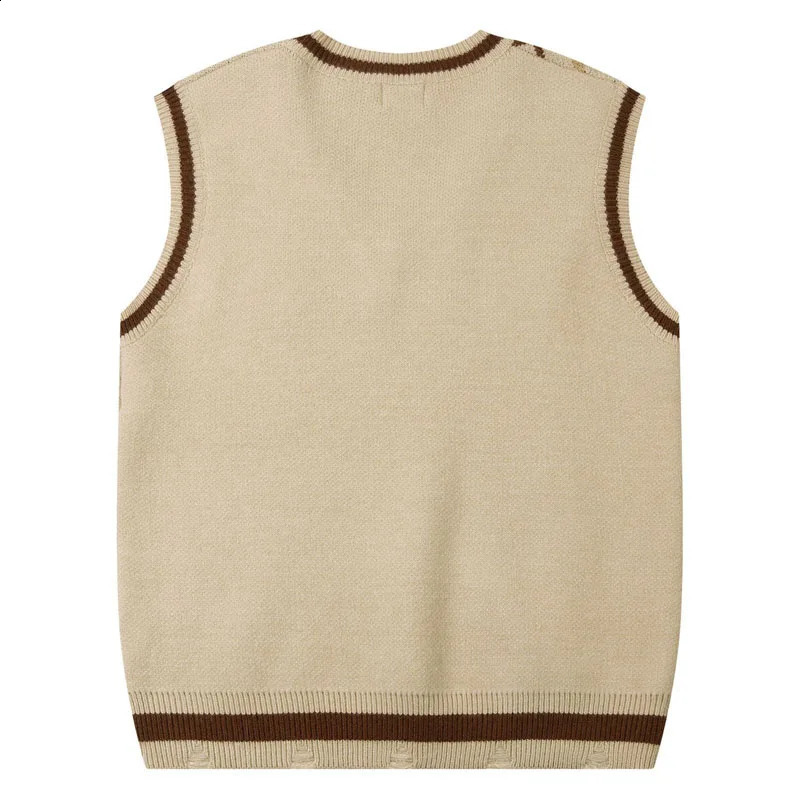 Japanese V-neck Sleeveless Sweater Men Star Print College Style Casual Knitted Vest Women Harajuku Loose Pullover Jumpers Winter 240810