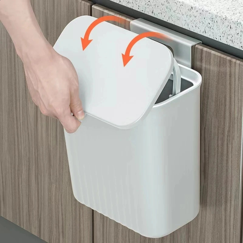 Hanging Trash Can with Lid Large Capacity Kitchen Recycling Garbage Basket Cabinet Door Bathroom Wall Mounted Trash Bin Dustbin 240809