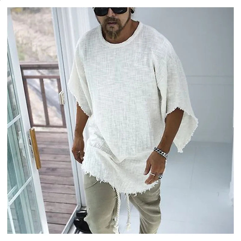 Men Tulum Linen Holiday Cardigan Mens Long White Cardigan Spring / Summer Thin Mens Sun Protection Shirt Fringe Long Cardigan 240806