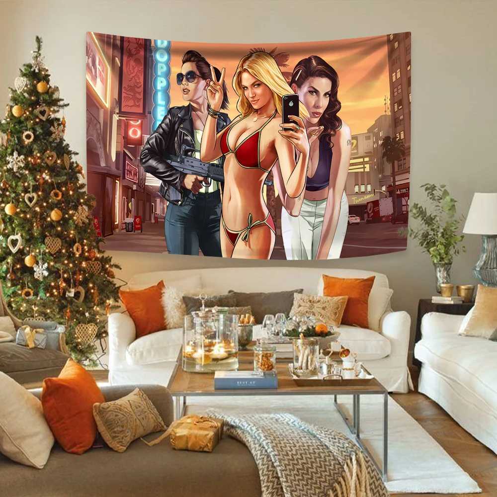 Gta 6 Vice City Decoration Bohemian Tapestry Wall Hanging Bedroom Dormitory Background Cloth Sofa Blanket Yoga Mat W240809