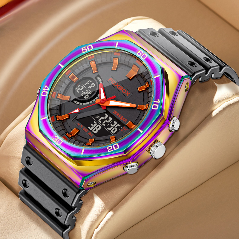 LIGE Men's New Casual Dual Display Electronic Watch Multi functional Waterproof Night Light Calendar Watch Youth Alarm Clock Watch