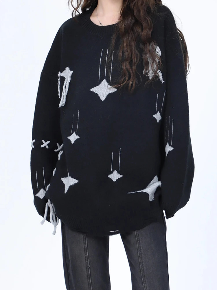 Womens Apricot Pullover Knitted Star Sweater Harajuku Aesthetic Y2k Long Sleeves Sweaters Fashion Vintage 2000s Clothes Autumn 240812