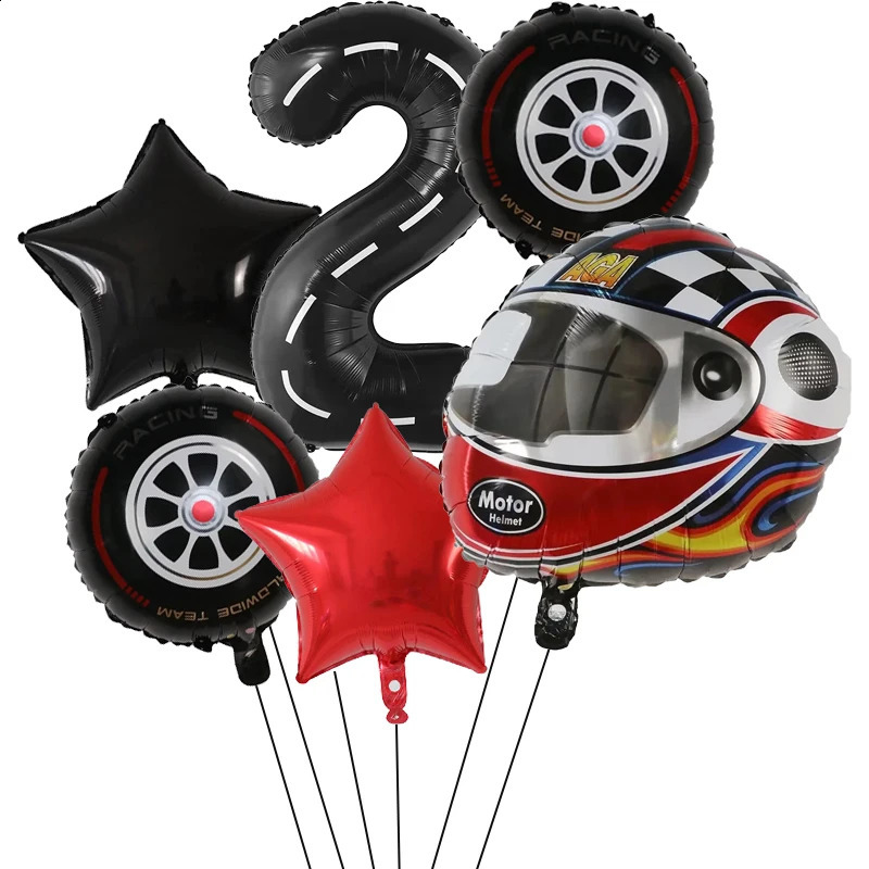 6PCS Motor Helmet Balloon Wheel Tire Racing Balloons Birthday Decor Boys Race car Dirt Bike Motorcross Wheel Party Supplies 240809