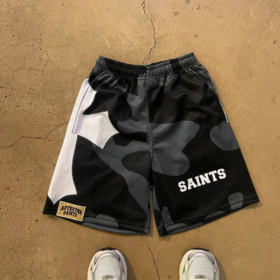 American Trendy Street Sports Quickdrying Purple Mesh Basketball Shorts Mens Summer Casual Hiphop Rap Cross Print Sweatpants 240824