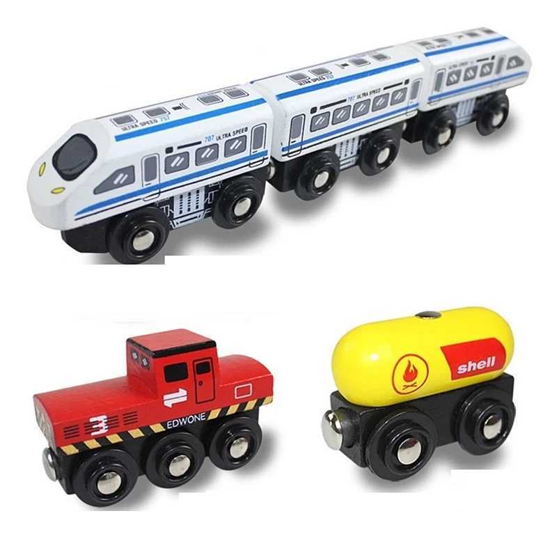 Wooden Magnetic Train Kids Train Toy Anime Locomotive Car Toys Wooden Track Train Railway Vehicles Children Birthday Gifts Y240809