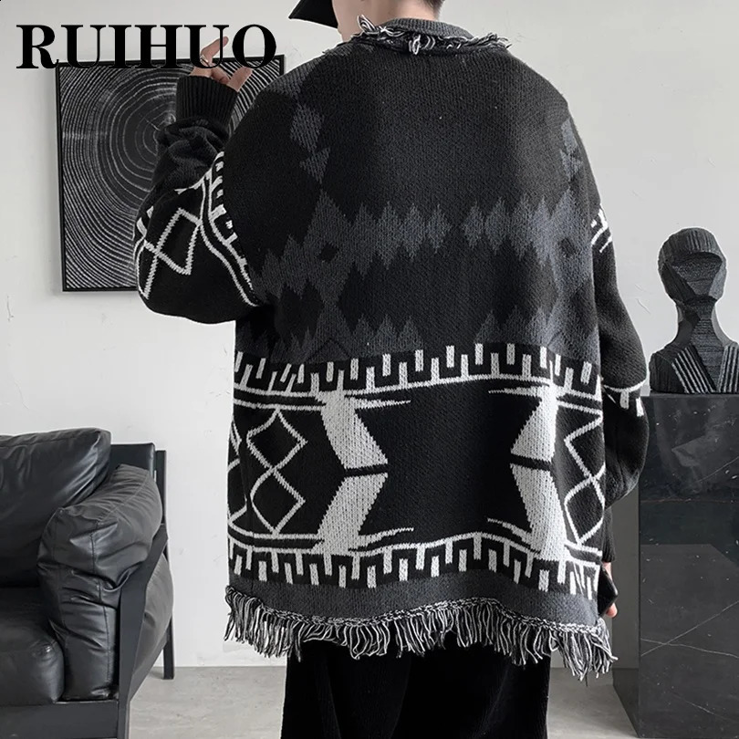 Striped Wool Cardigan Men Clothing Korean Fashion Mens Sweater Coats 2XL Arrivals 240809