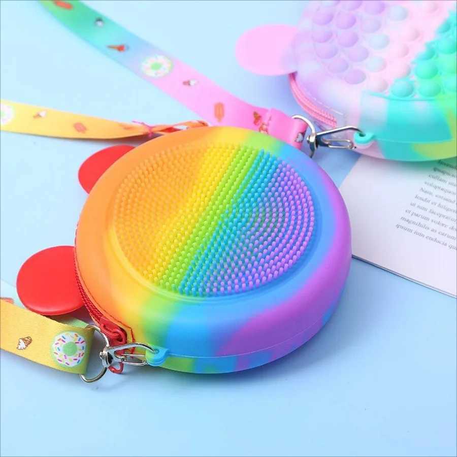 Cute cartoon colorful stress relief shoulder crossbody bag for boys and girls holiday gift kids stress relief pop fingertip toy Y240809