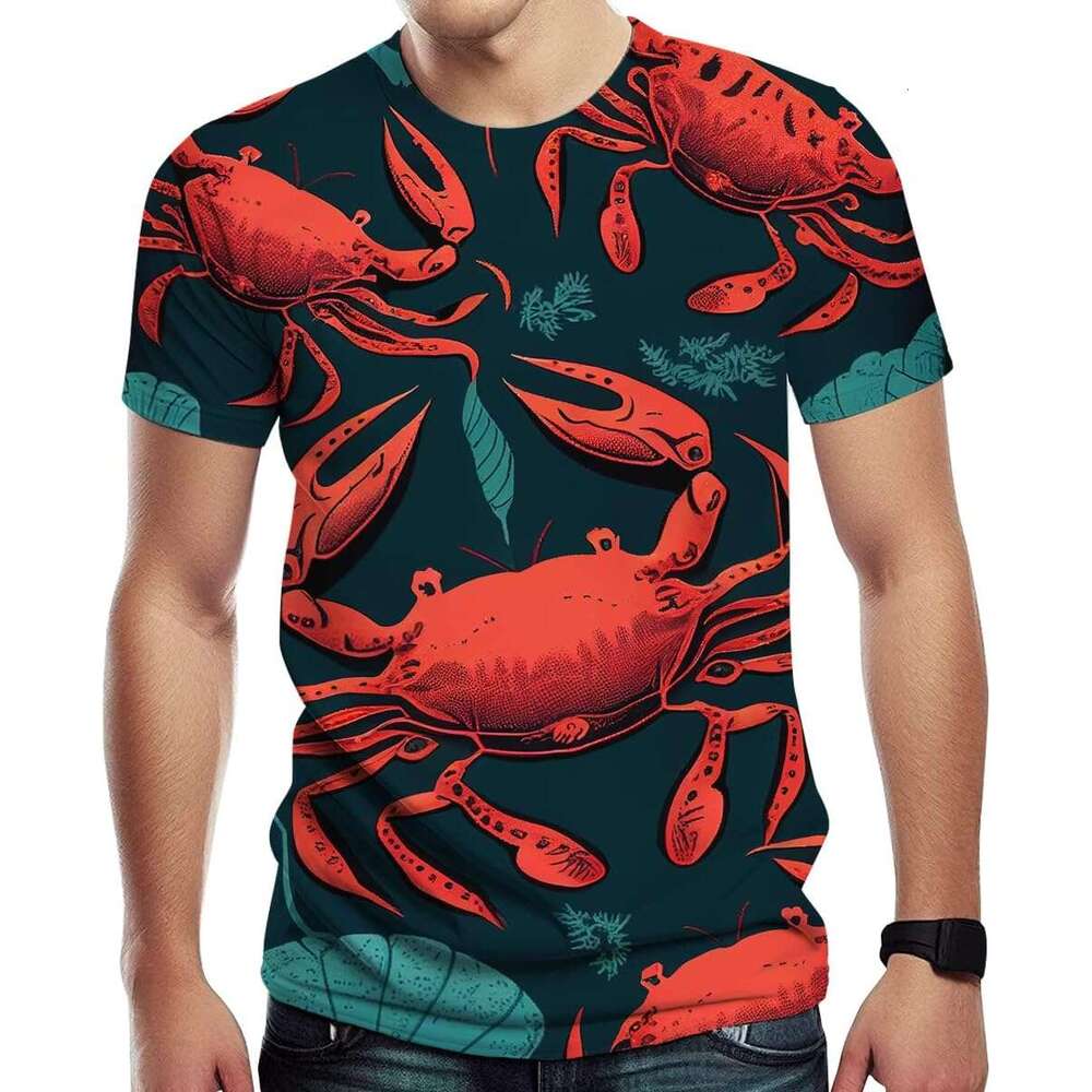 Mens T shirt Protection Shirt Bottom Coral Marine Creature Red Crab T-Shirt shirts tshirt graphic tee Casual tops summer clothes Short sleeve Free shi