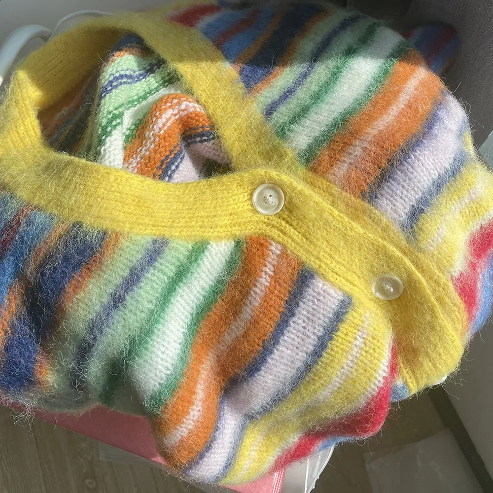 Women Colorful Wool-blend Cozy Comfortable Dopamine Sweater Cardigan Autumn Winter In 240813