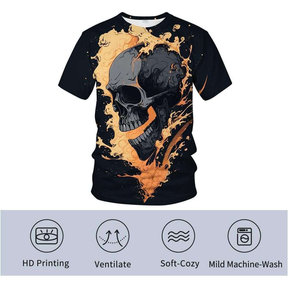 Halloween Mens T shirt Novelty Tie Dye Flame Skull Print Cool Advanced Design Shirt Top shirts tshirt graphic tee Casual tops summer clothes Short sle