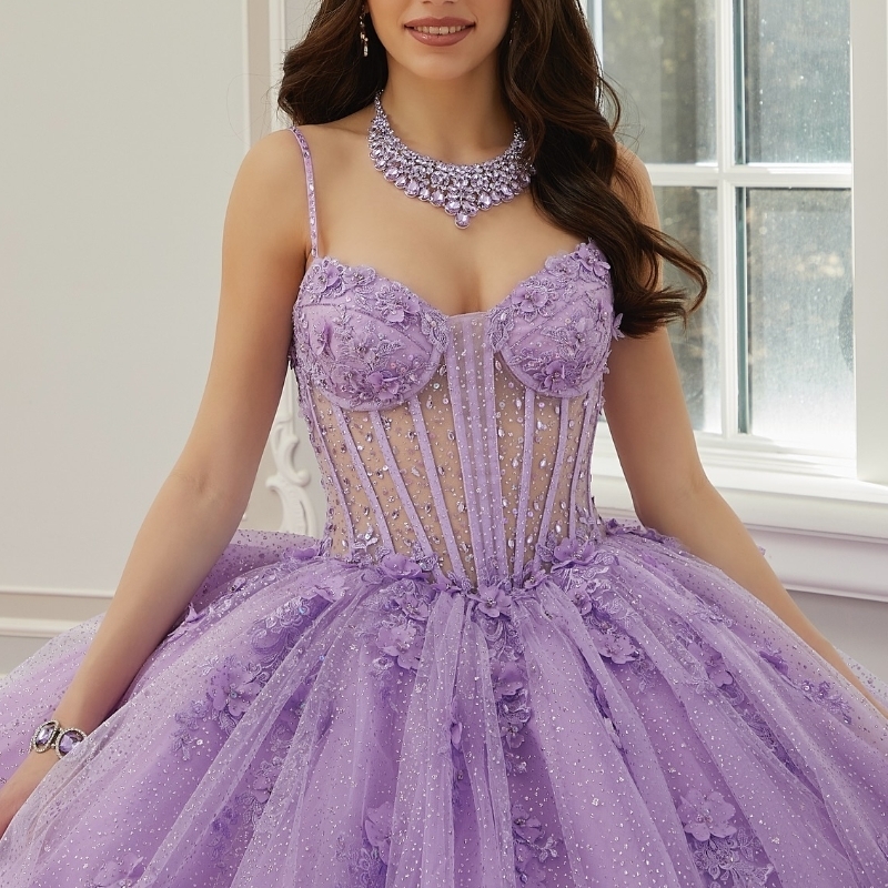 Lavender Sparkly Princess Quinceanera Dresses 2024 Off Shoulder Applique Beads Corset Gillter vestido de 15 quinceanera Sweet 16