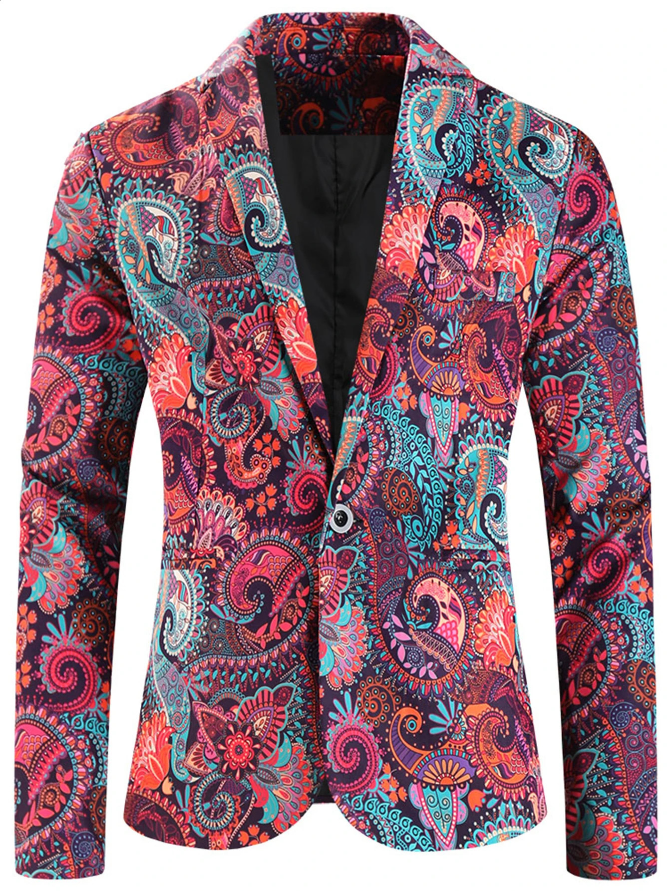 Mens fashionable colorful paisley pattern jacket casual long sleeved one button lapel set jacket ultra-thin suitable for party/FO dress jacket240809