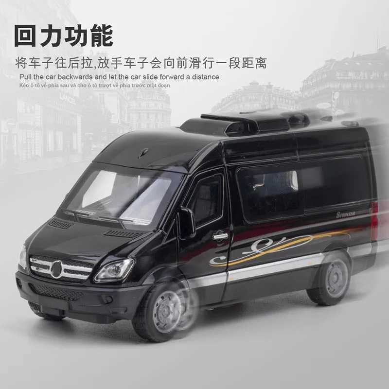1 32 Alloy Diecast Sprinter MPV Van Toy Car Pull Back Sound Light Doors Openable Collection Toys Vehicle Gift For Kid Y240809