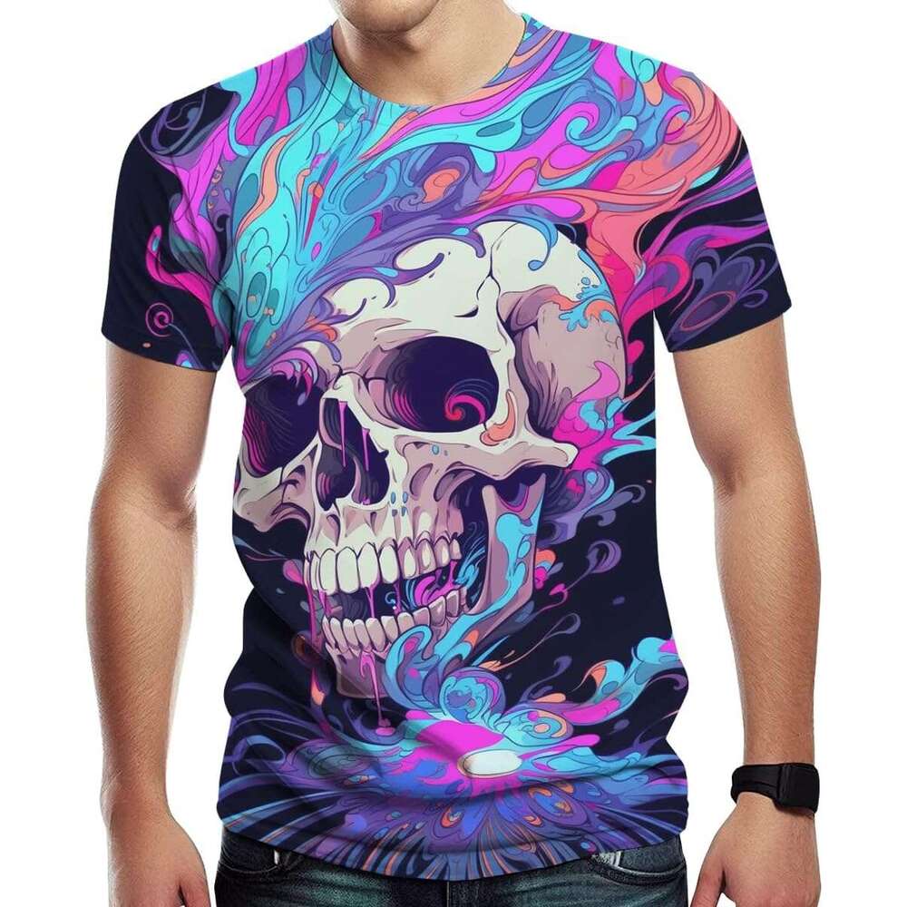 Halloween Mens T shirt Tie-Dye Novelty Colorful Trippy Skull Tee Shirt shirts tshirt graphic tee Casual tops summer clothes Short sleeve 2025