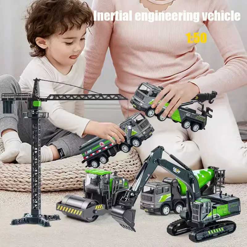 Free shipping 1/50 Diecast Engineering Vehicle Excavator Bulldozer Car Model Silation Alloy Head Dumper Truck Crane Tanker Toys for Kids Boy