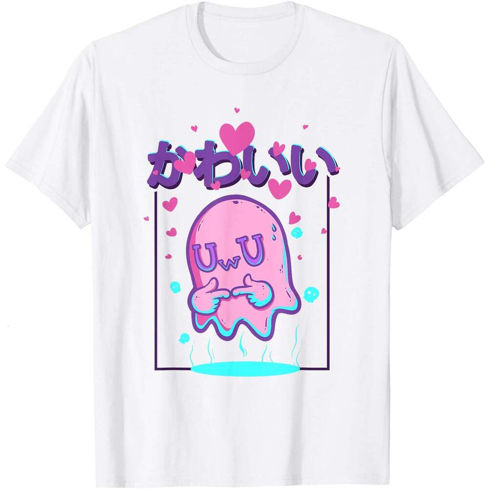 T shirt for Mens Kawaii Uwu Ghost Anime Japanese Manga Otaku Halloween T-Shirt Shirts Tshirt Graphic Tee Casual Tops Clothes Short sleeve