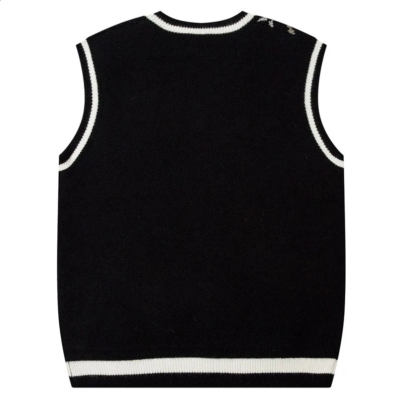 Japanese V-neck Sleeveless Sweater Men Star Print College Style Casual Knitted Vest Women Harajuku Loose Pullover Jumpers Winter 240810