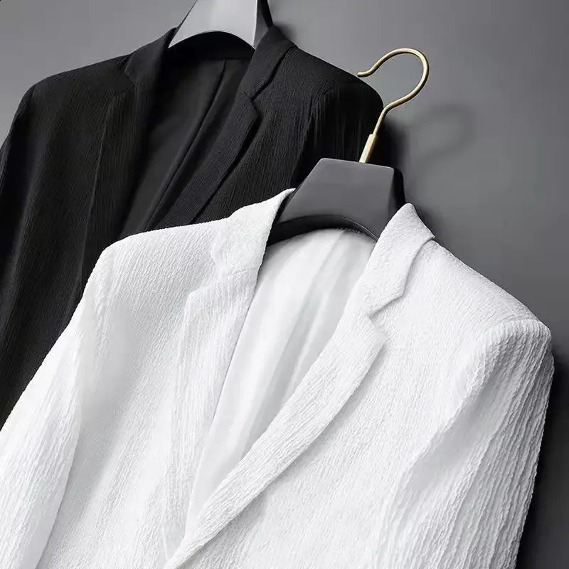 Mens set drawstring pants smart casual mens track suit spring and autumn pleated thin single button promotional 240809