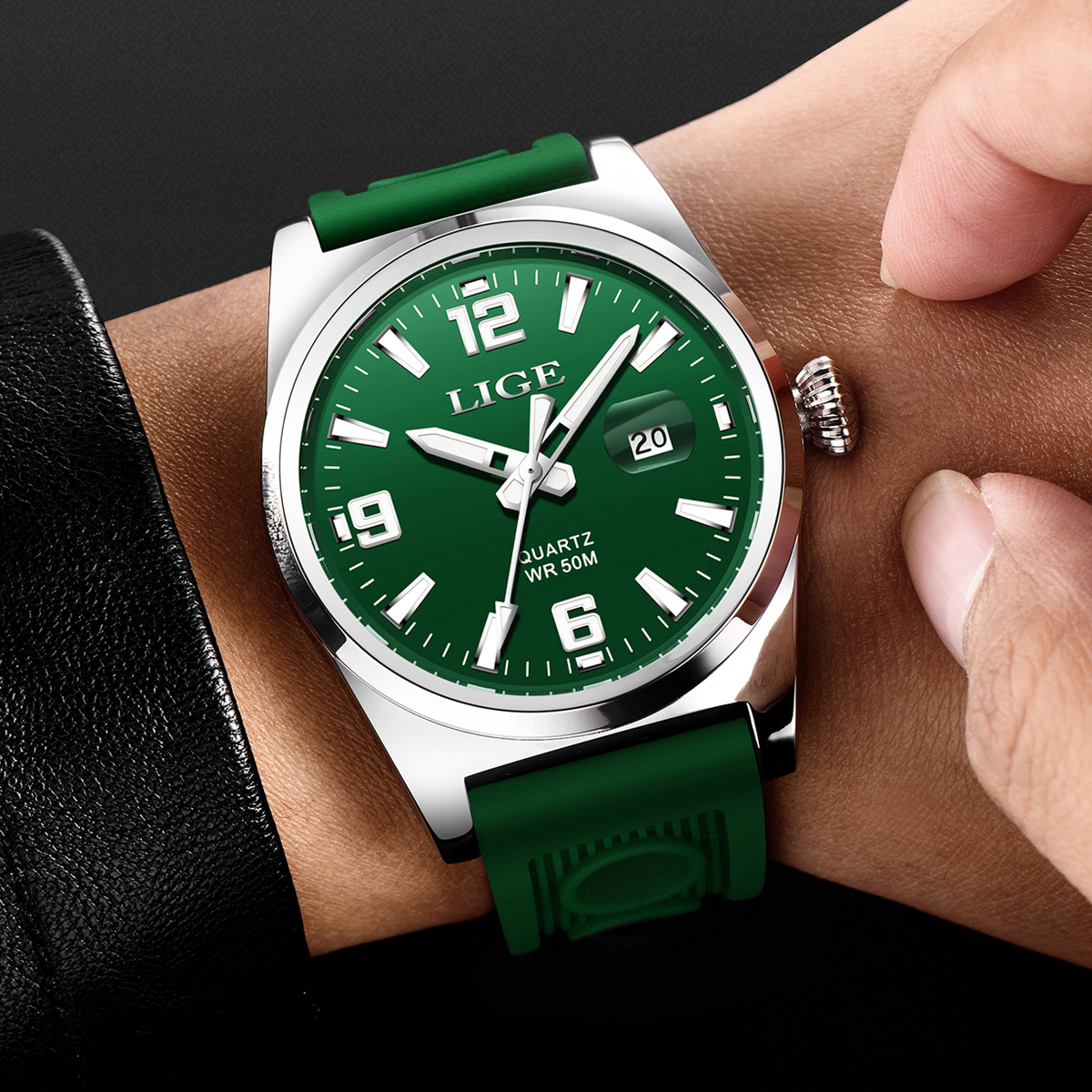 LIGE Youth fashion Quartz Watch Middle school students learn timer Men's Business waterproof watch personalized silicone strap
