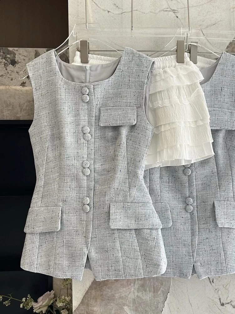 Summer Women Old Money Birthday Aesthetic Office Lady Suit Outfits 2 Piece Set Vintage Tank Top Vest Ballet Core Mini Skirts 240810