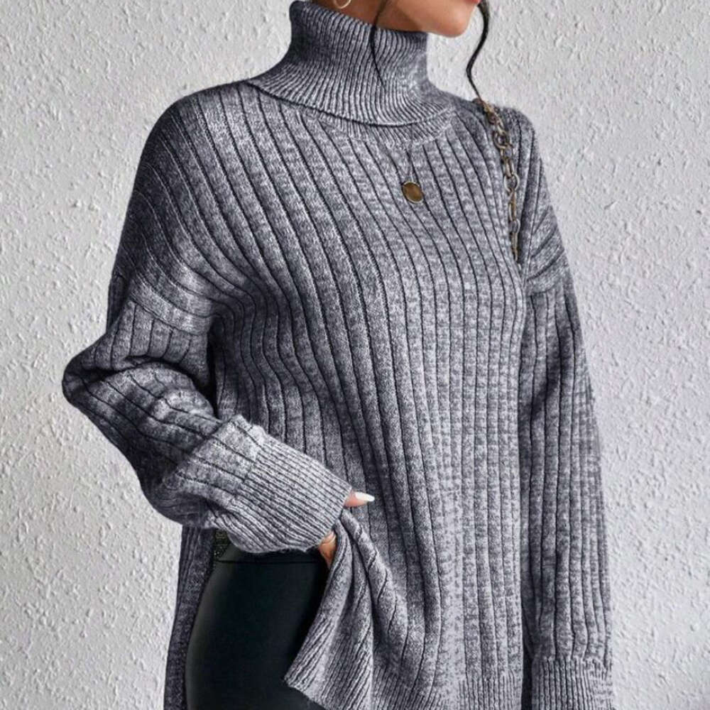 Lazy style high neck women's autumn and winter new Korean version loose slimming pullover long sleeved knitted sweater top dongdumaoyi