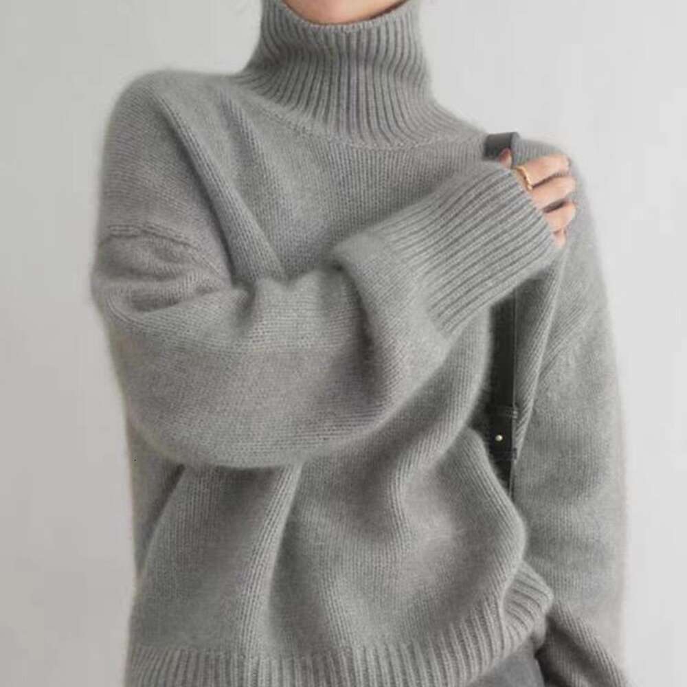 European products autumn winter thick high neck women's loose and versatile knitted pullover lazy style base sweater for women wearing outside do