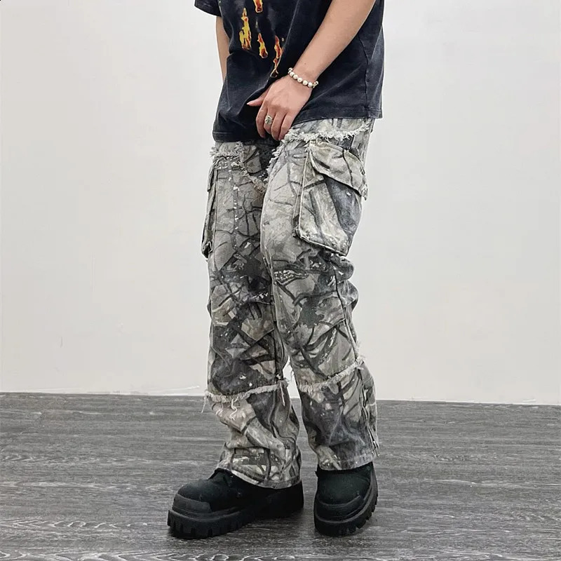 Overalls Camouflage Y2K Fashion Baggy Flare Jeans Cargo Pants Men Clothing Straight Women Wide Leg Long Trousers Pantalones 240809