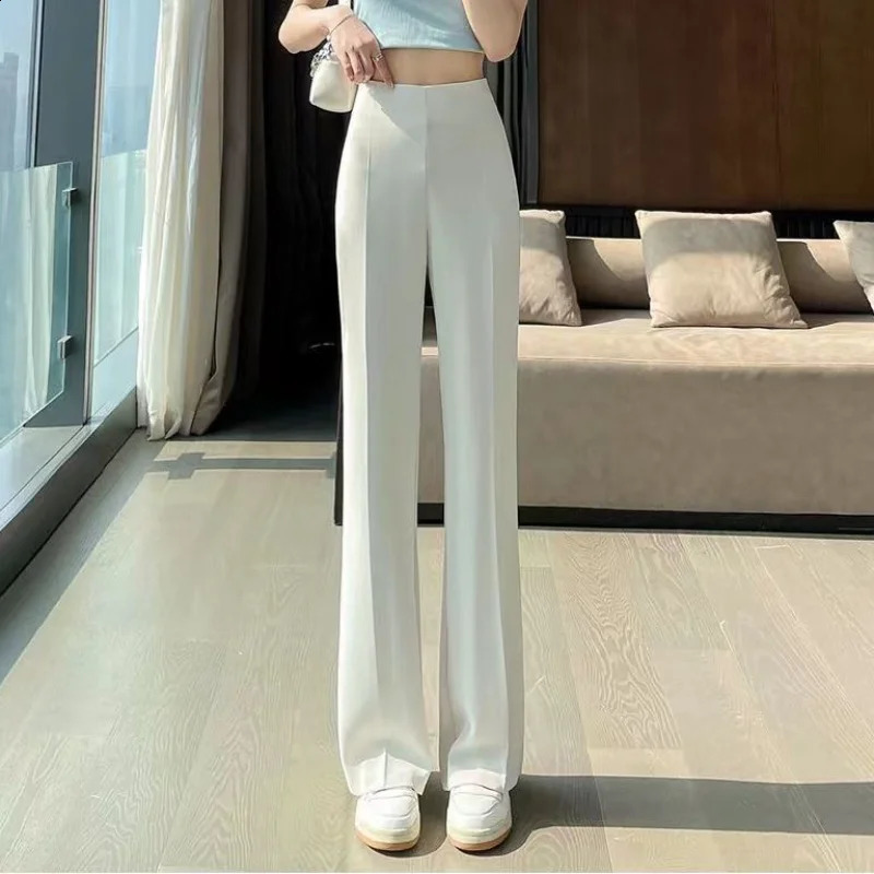 Summer Womens Suit Pants Sexy Straight Trousers Womens Fluid Silk High Waist Korean Style Fashion Elegant Casual 240809CJ