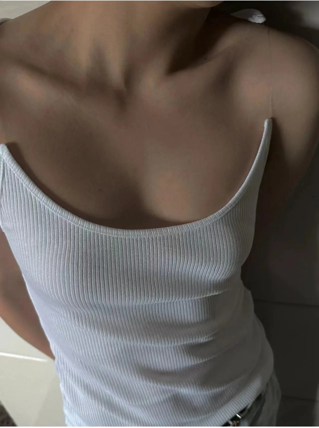 Womens ribbed invisible shoulder strap vest top Cropped Camis 240809