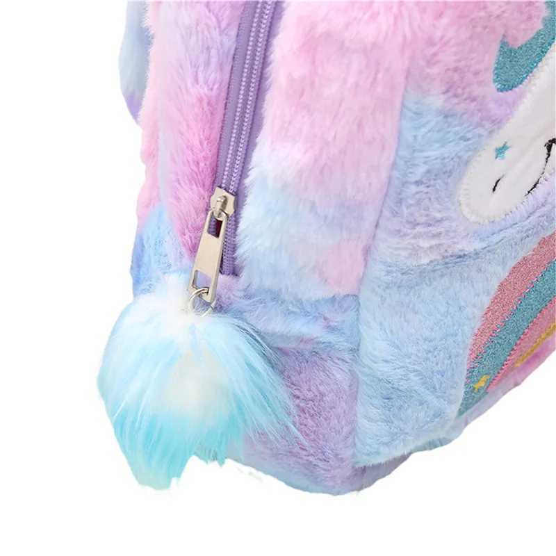 Kids Girls Plush Backpack Cute Cartoon Unicorn Animal Pattern School Bag Lightweight Plush Daypack Shoulder Bags For Girls 2023 Y240809