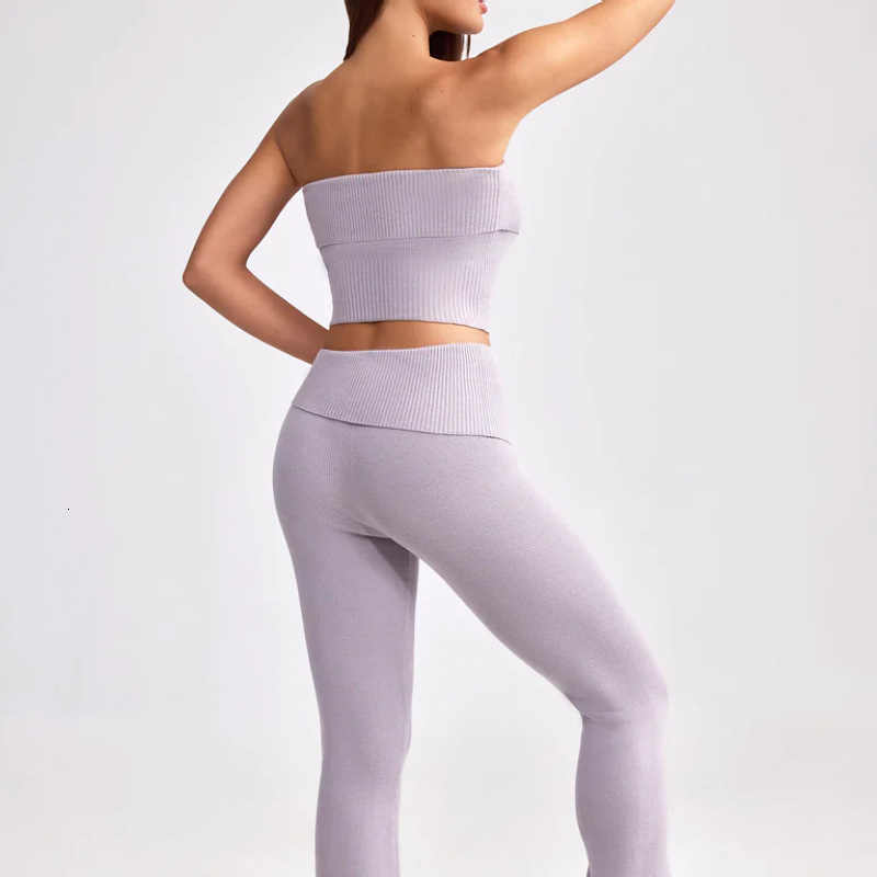 New Spicy Girl Womens Summer Suit Strapless Top Flared Pants Yoga Suit Two-piece Set for Women