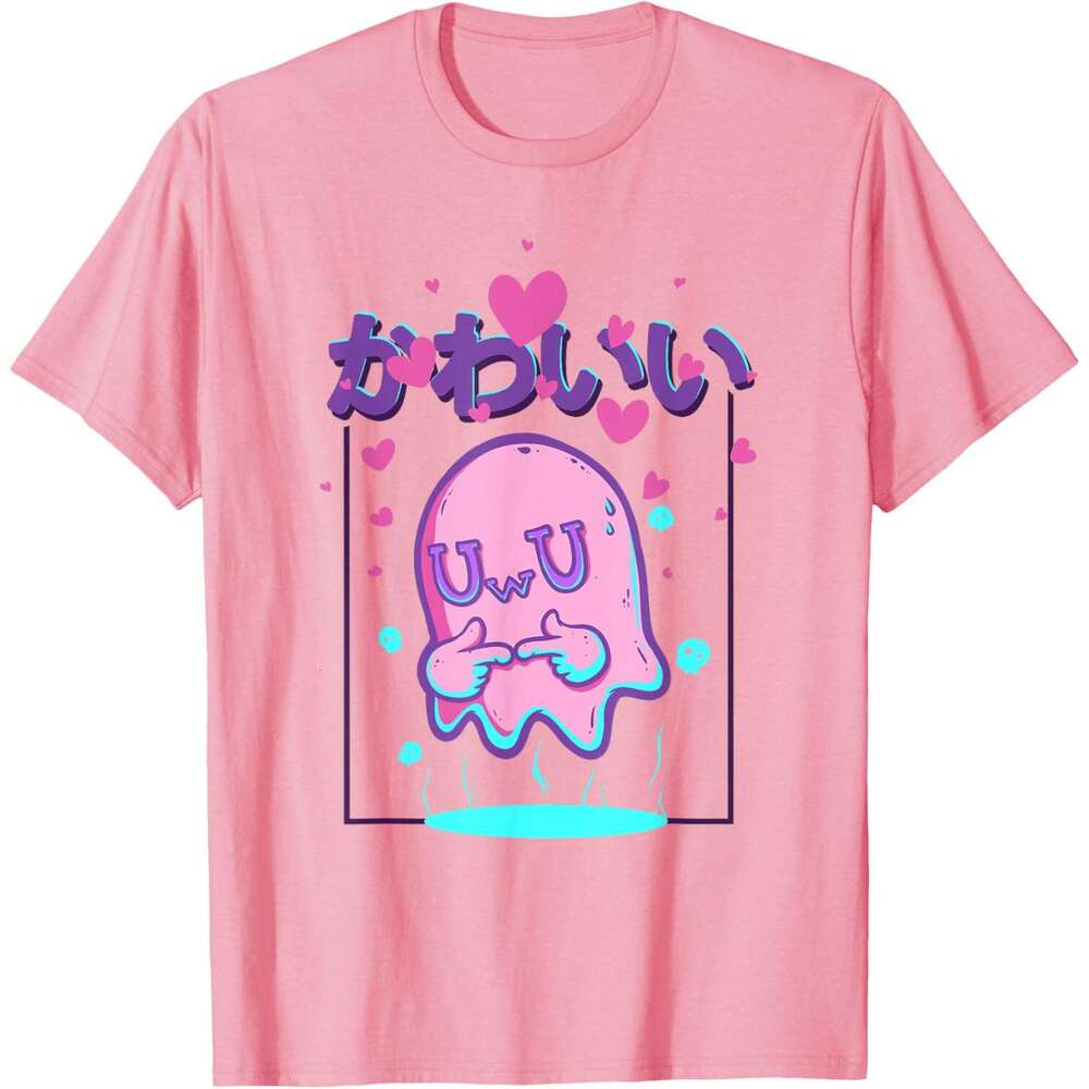 T shirt for Mens Kawaii Uwu Ghost Anime Japanese Manga Otaku Halloween T-Shirt Shirts Tshirt Graphic Tee Casual Tops Clothes Short sleeve