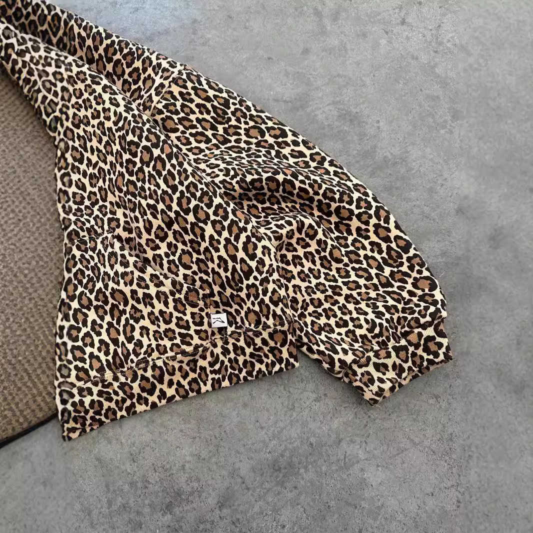 Men's Hoodies Sweatshirts Y2k high street fashion brand AKIMBO new top leopard print hooded sweatshirt loose sports shirt T240810