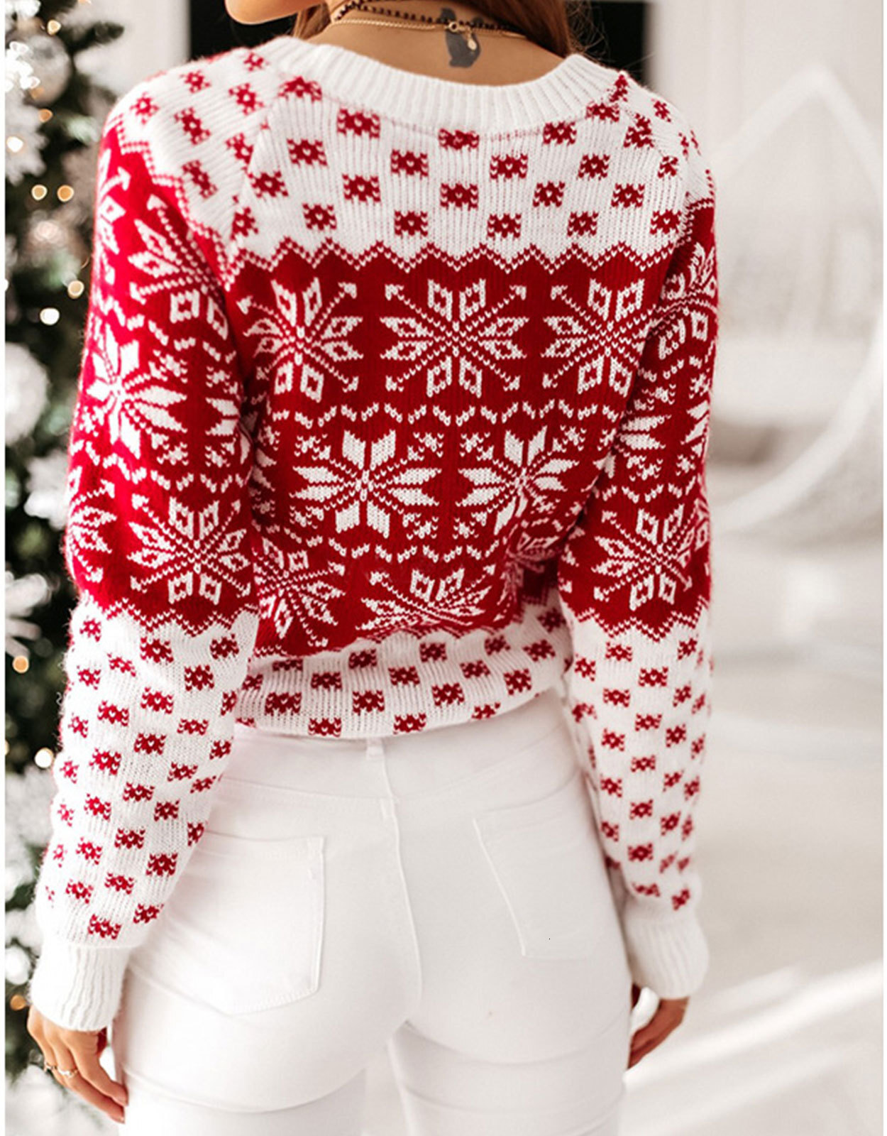 Autumn and Winter Womens Sweater New Christmas Snowflake Long Sleeved Knitted Sweater Fashionable Pullover Knitted Sweater for Women