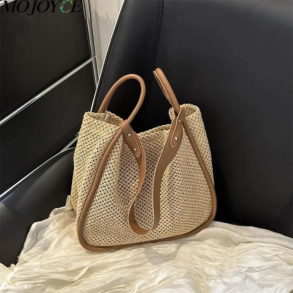 Women Straw Bags for Summer Large Woven Tote Handbag Rattan Boho Shoulder Bag Raffia Straw Beach Bag with PU Leather Wallet 250530