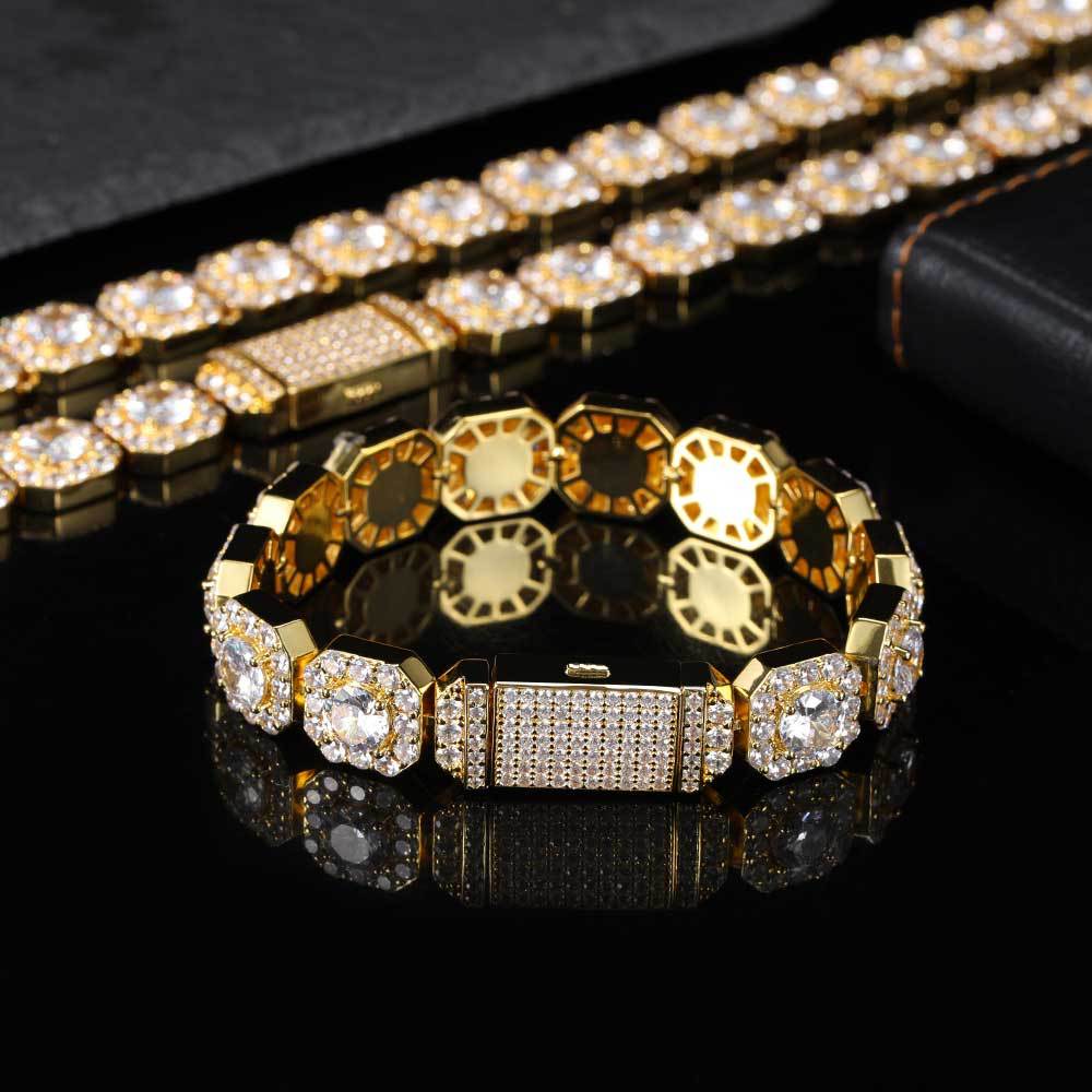 10mm-12mm Hip Hop Tennis Chain Necklace Bracelet Square Zircon Women Mens Jewelry Set