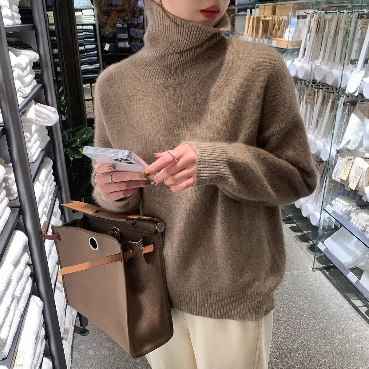 European products autumn winter thick high neck women's loose and versatile knitted pullover lazy style base sweater for women wearing outside do