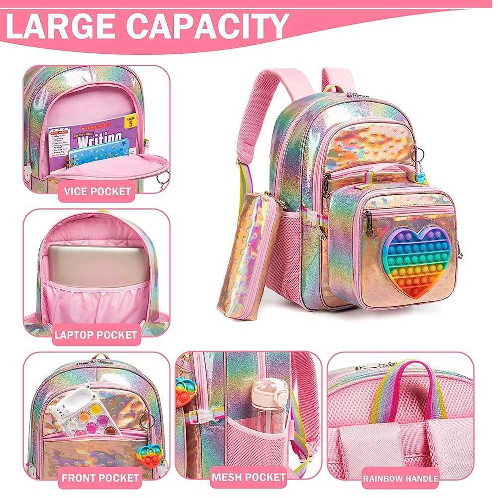 New Cute Love Girls school backpack mochilas for Elementary School Bags with Lunch Box Kids Pink Backpack Set for Girls Age 6-8 Y240809